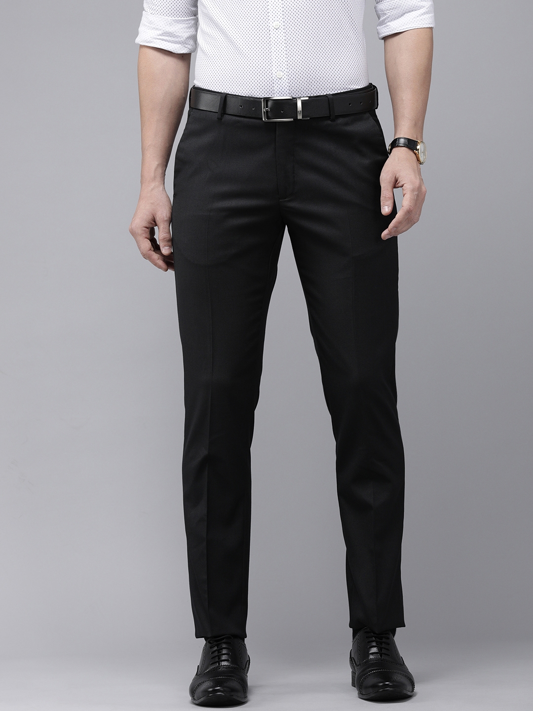 Buy Arrow Men Black Solid Tailored Fit Formal Trousers - Trousers for ...