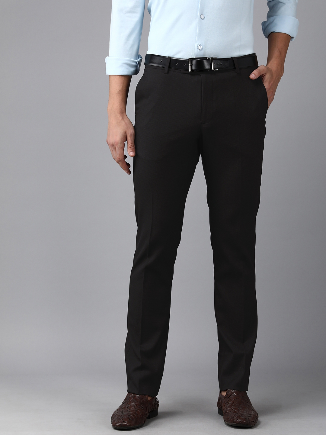 Buy Arrow Men Black Textured Tailored Fit Formal Trouser - Trousers for ...