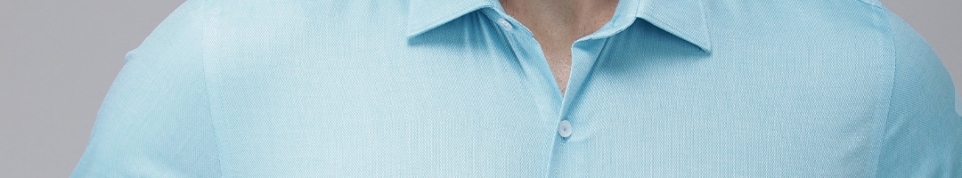 Buy Van Heusen Men Turquoise Blue Textured Slim Fit Formal Shirt ...