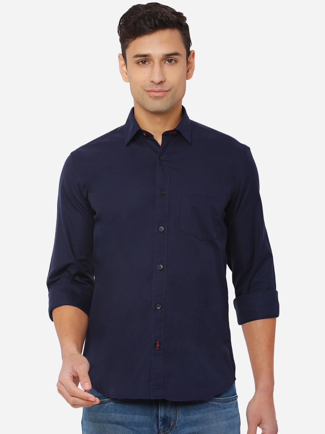 Buy JADE BLUE Men Navy Blue Slim Fit Pure Cotton Casual Shirt - Shirts ...