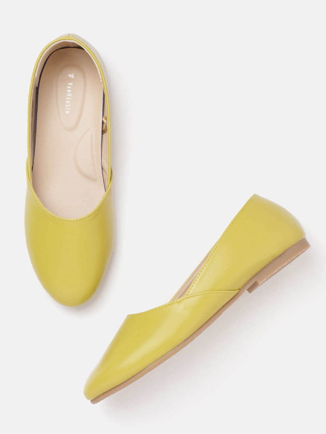 Buy Van Heusen Woman Mustard Yellow Solid Ballerinas Flats for Women