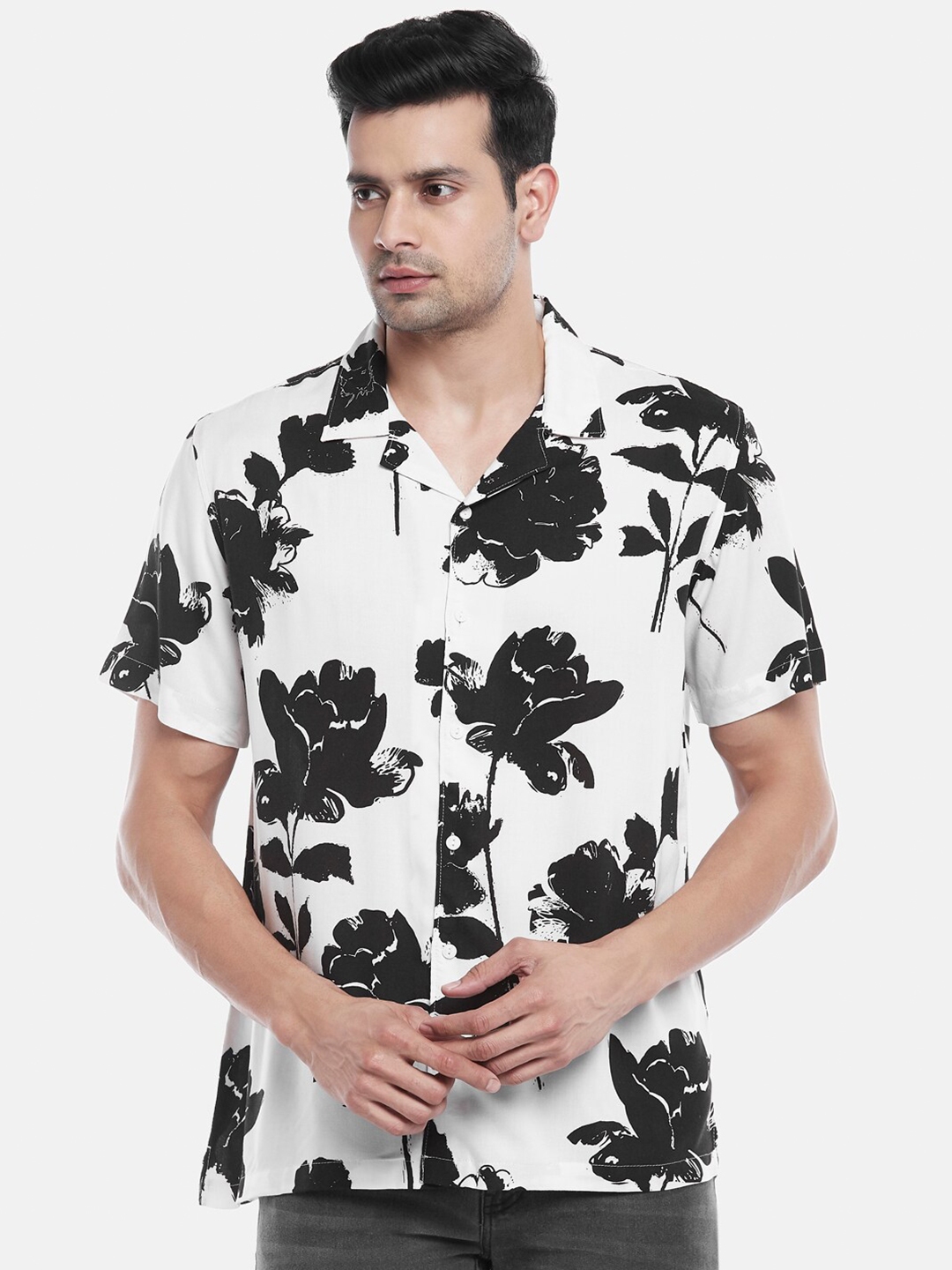 Buy People Men White Floral Printed Casual Shirt - Shirts for Men ...