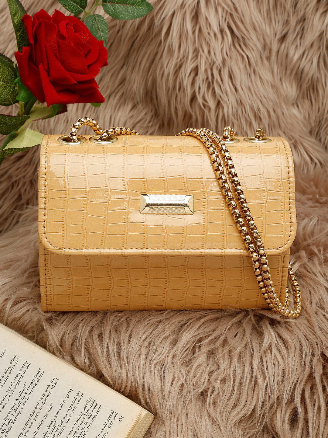 Buy FARGO Yellow Textured Structured Sling Bag Handbags for Women