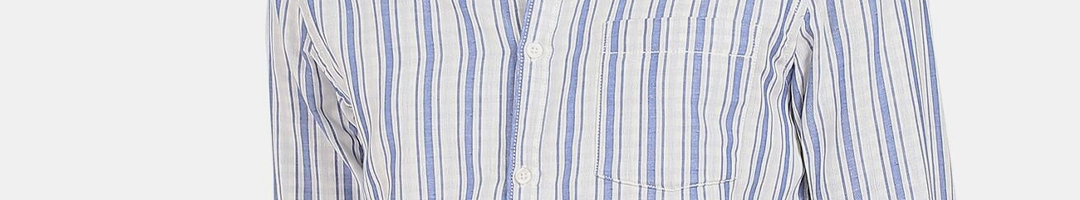 Buy Ruggers Men White & Blue Striped Pure Cotton Casual Shirt - Shirts ...