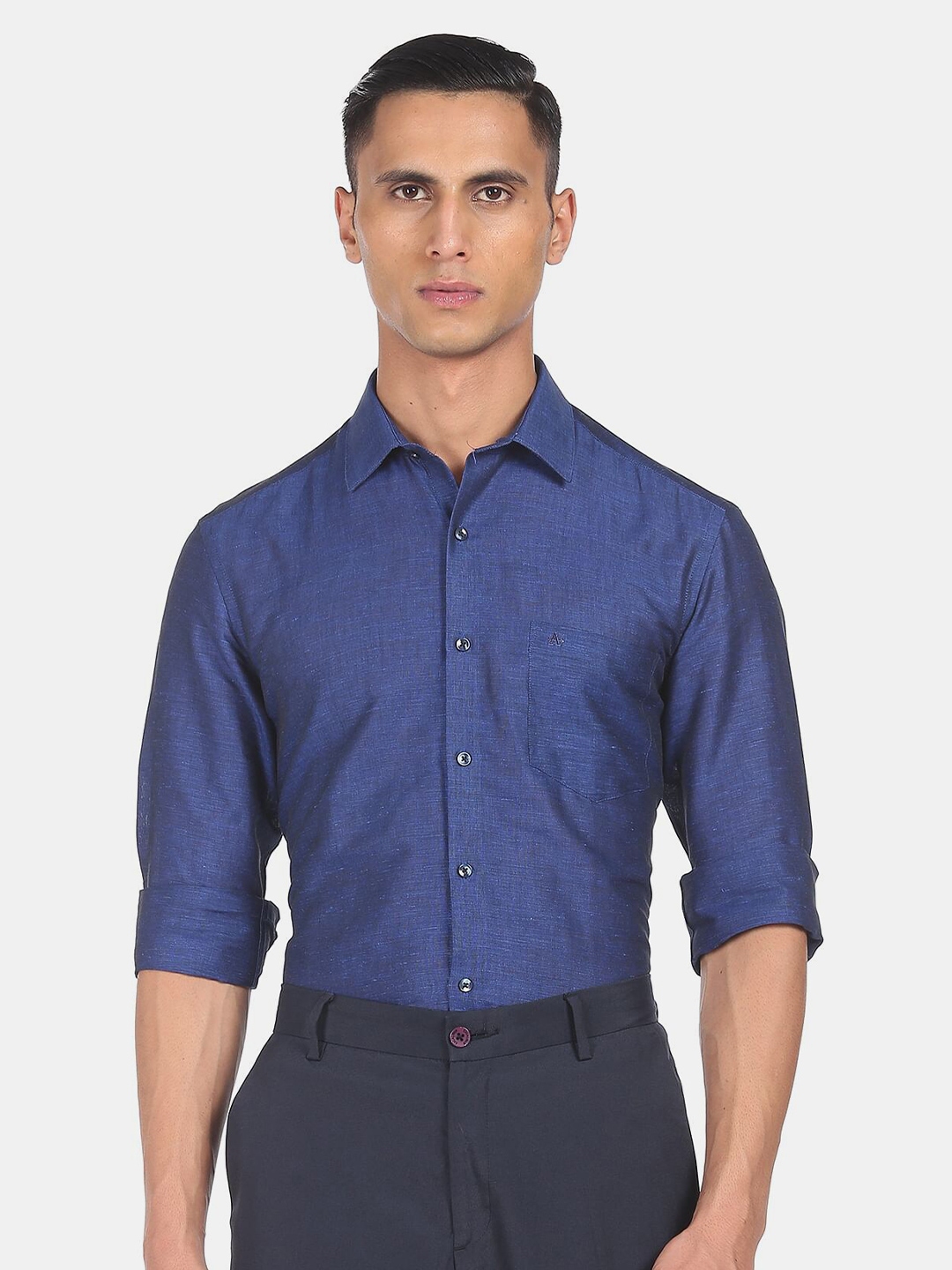 Buy Arrow Men Navy Blue Solid Regular Fit Formal Shirt - Shirts for Men ...