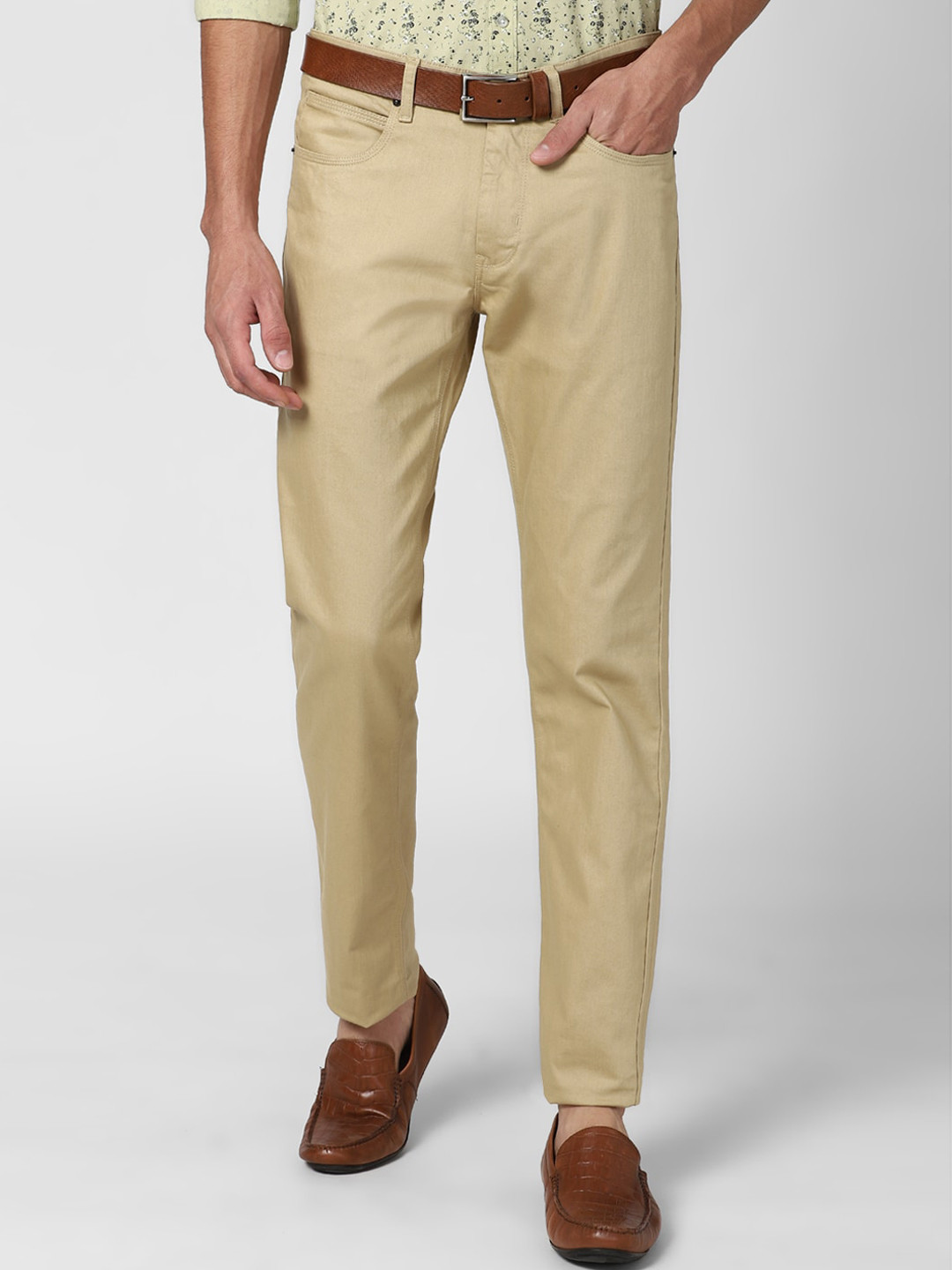 Buy Peter England Casuals Men Khaki Textured Slim Fit Chinos Trousers