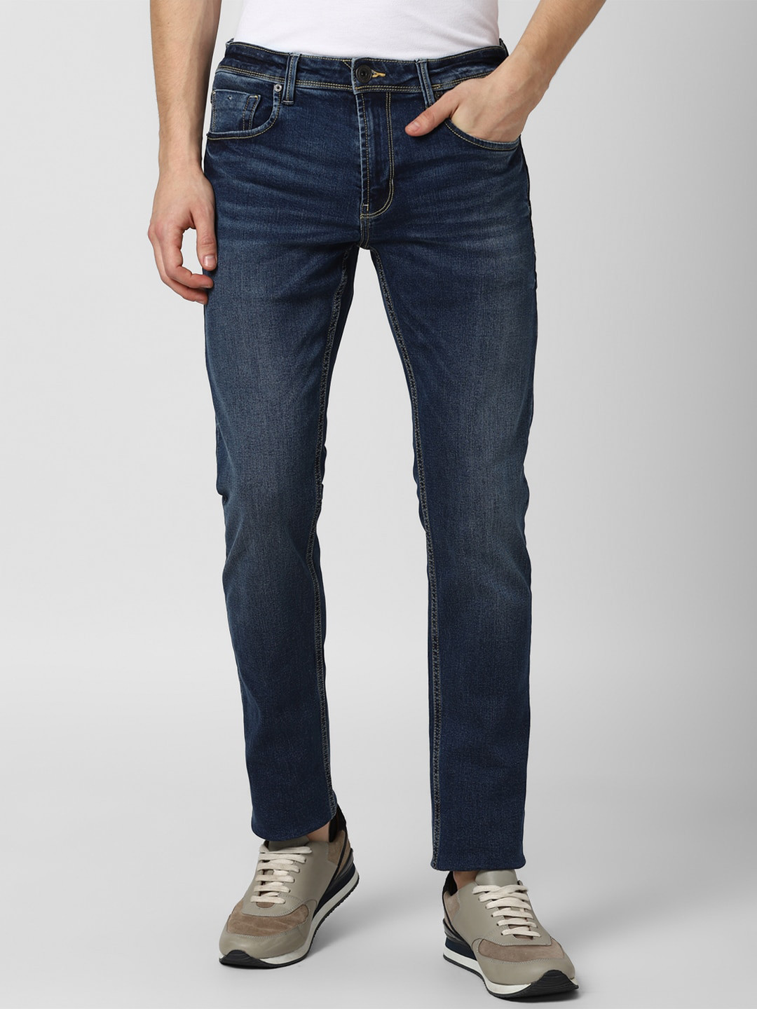 Buy Peter England Casuals Men Navy Blue Heavy Fade Regular Fit Jeans