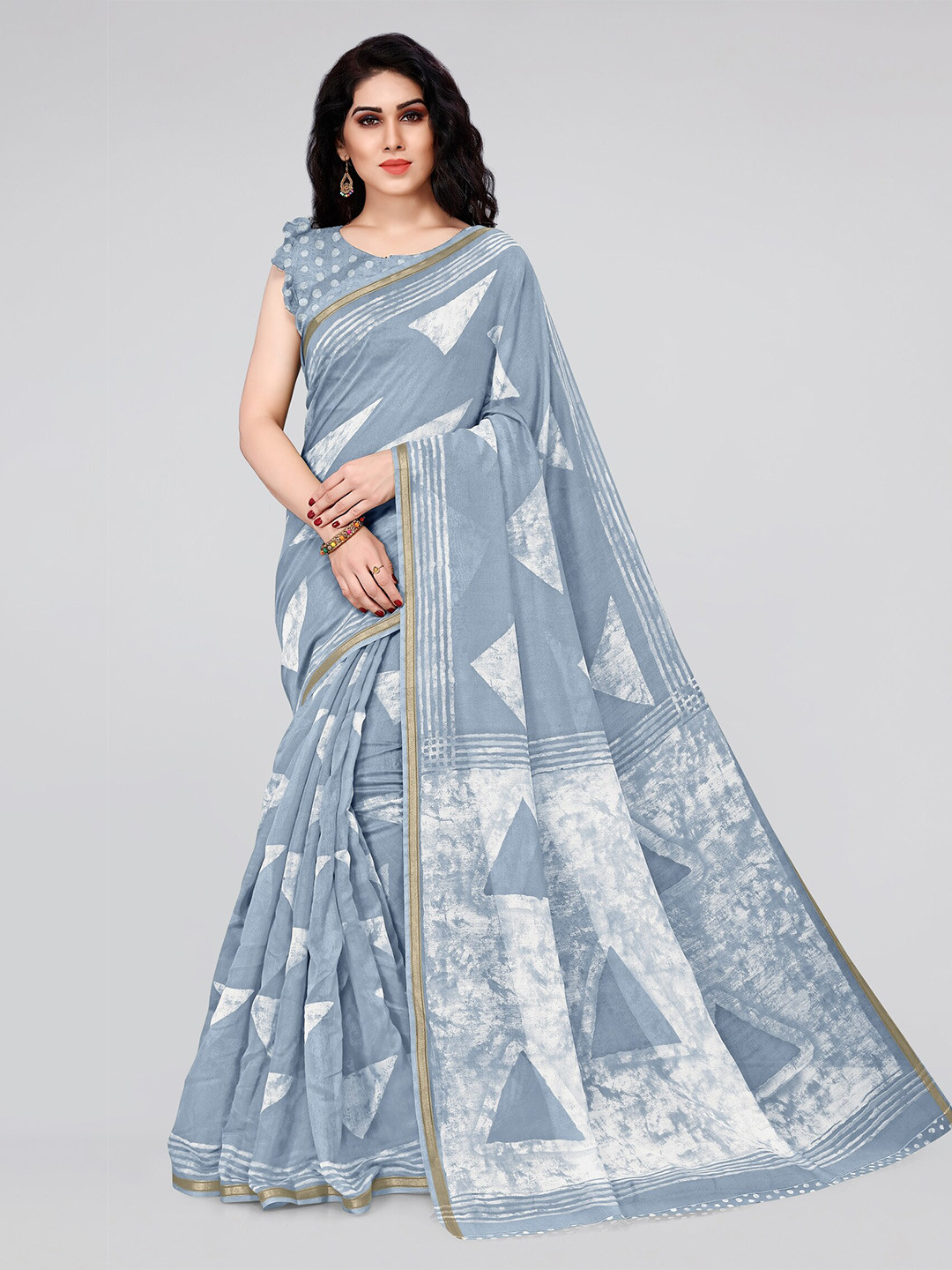 Buy KALINI Grey White Zari Cotton Saree Sarees For Women 17064080 Myntra