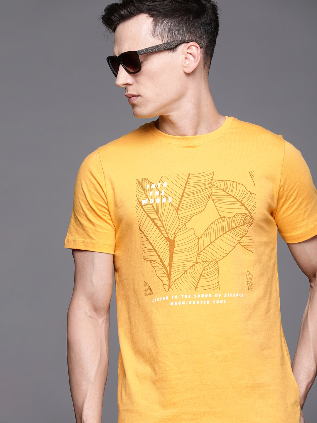Buy Wrogn Men Yellow Tropical Printed Pure Cotton Slim Fit T Shirt Tshirts For Men 17064638 0143
