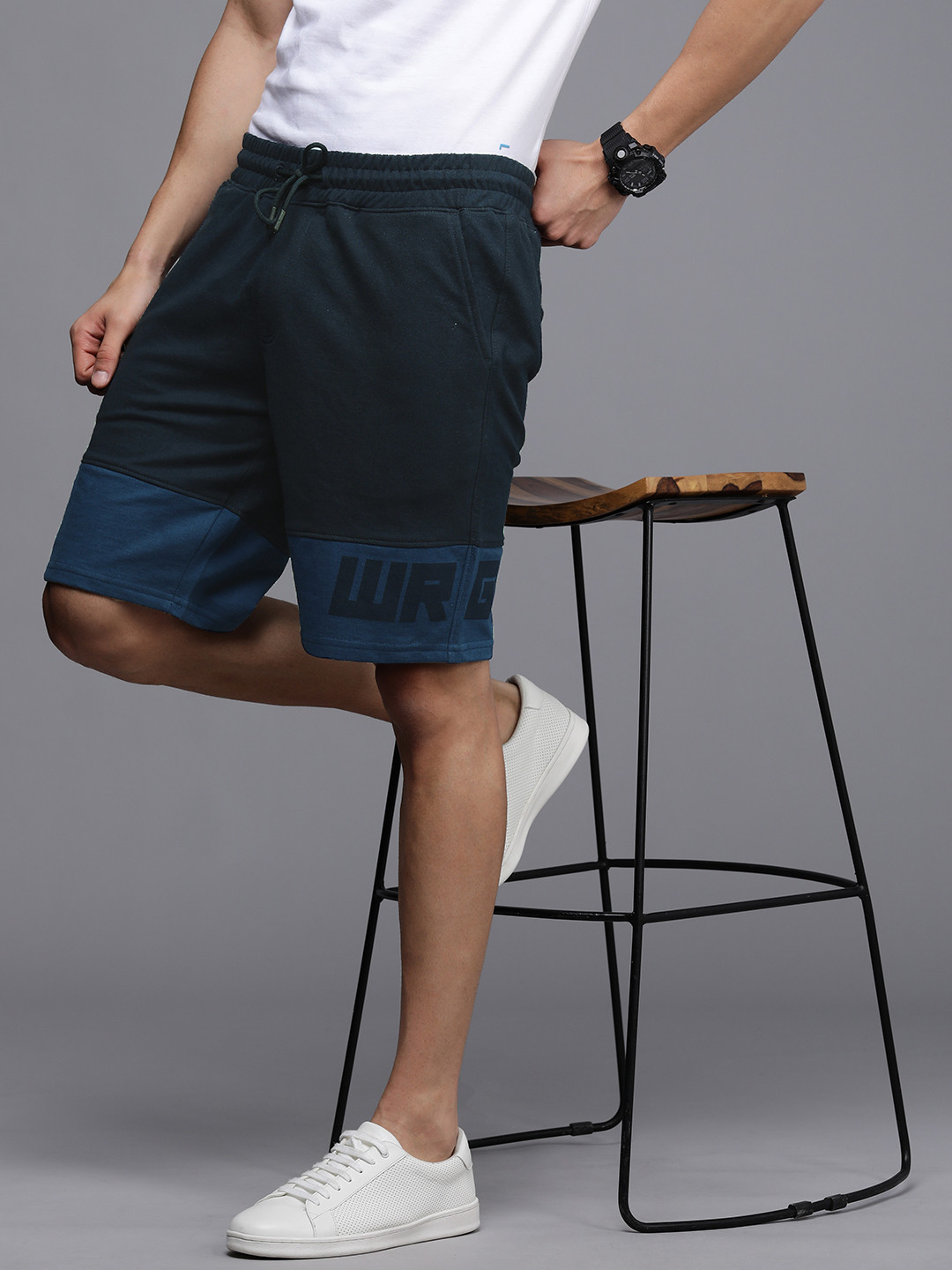 Buy WROGN Men Navy Blue Brand Logo Printed Shorts Shorts for Men