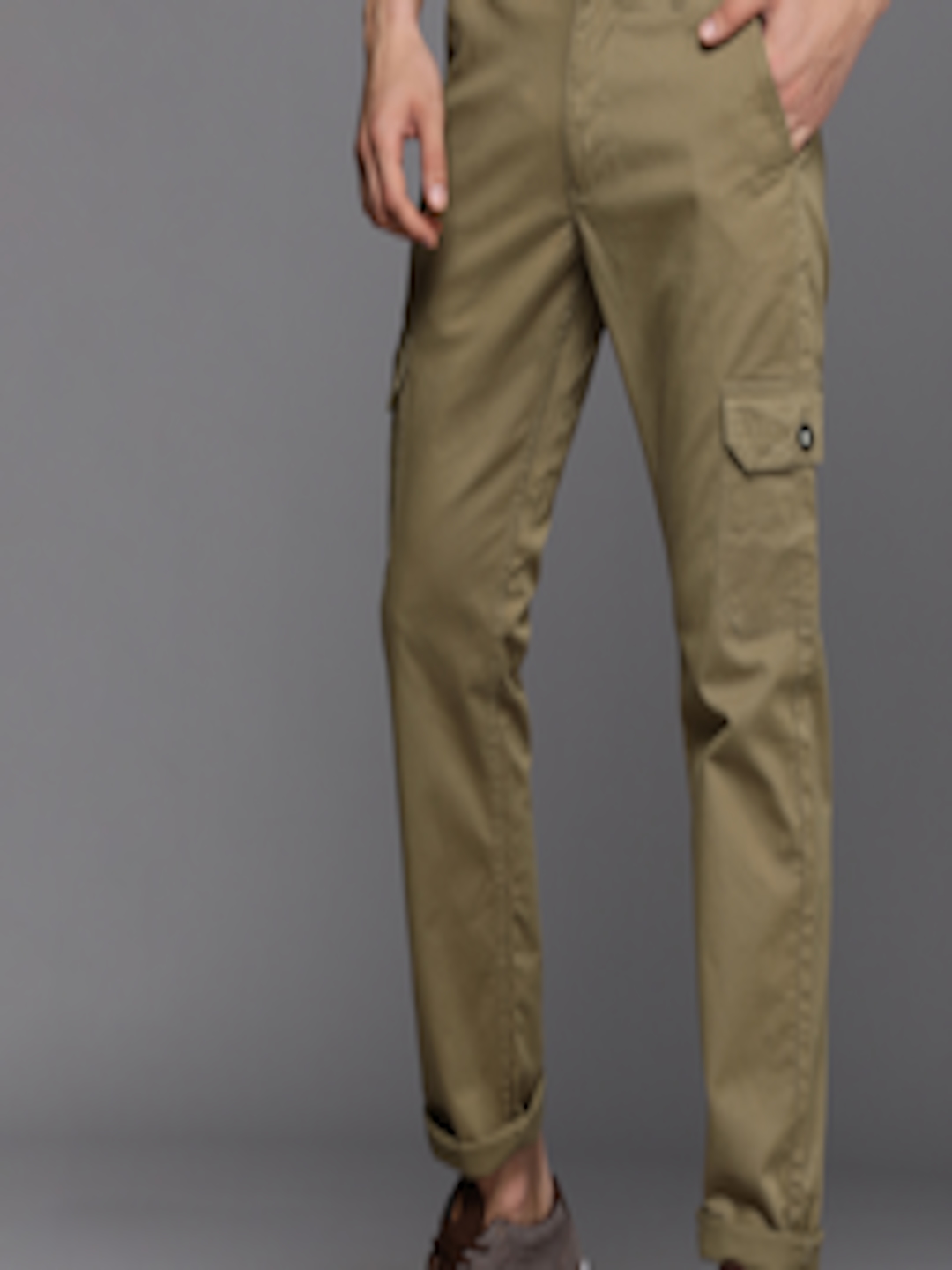 Buy WROGN Men Olive Green Slim Fit Cargos Trousers - Trousers for Men ...