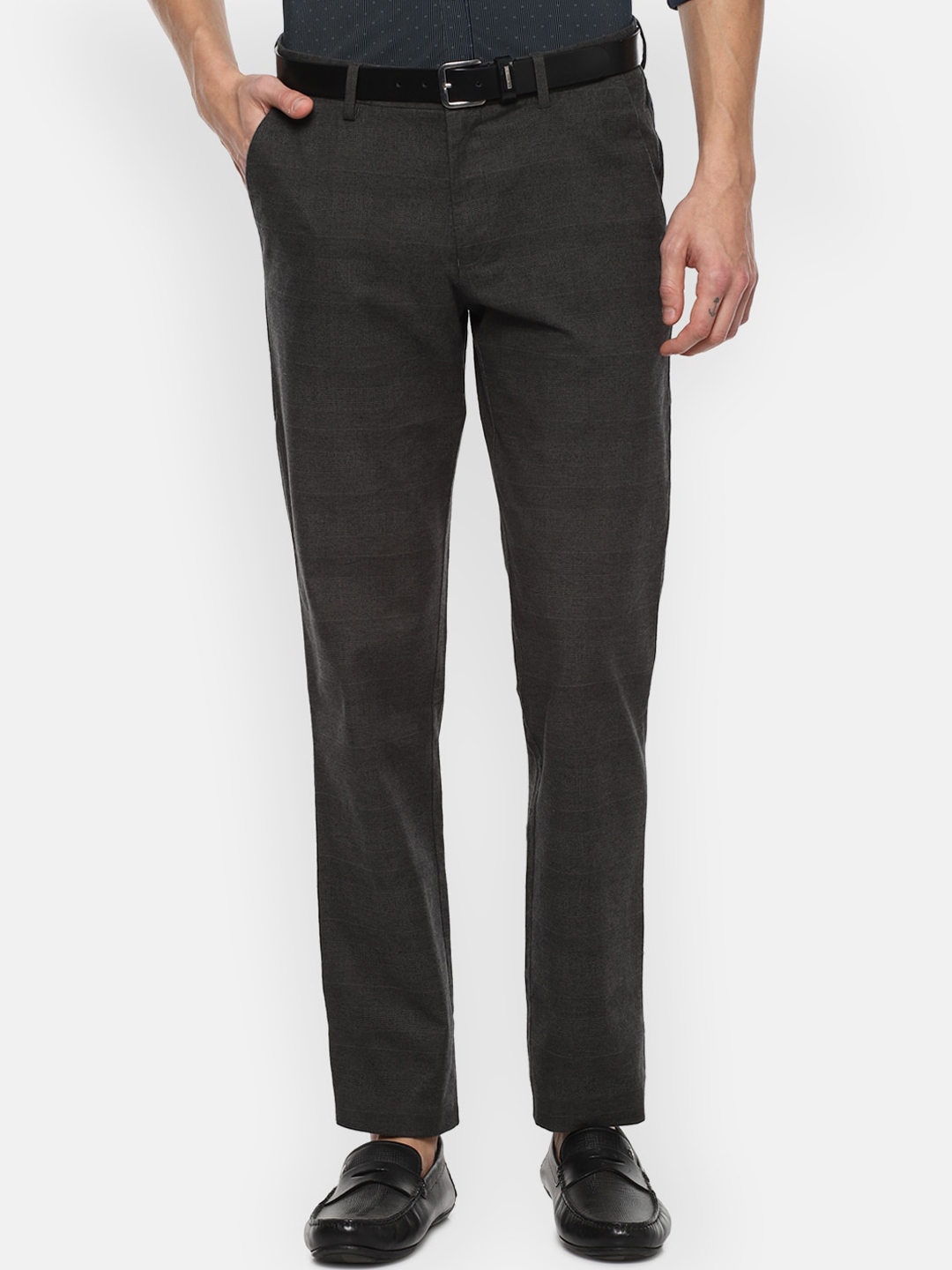 Buy Louis Philippe Men Black Checked Slim Fit Trousers - Trousers for ...
