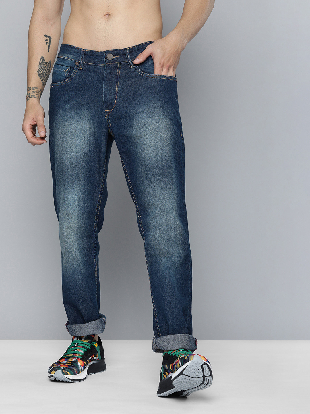 Buy HERE&NOW Men Blue Slim Fit Heavy Fade Stretchable Casual Jeans