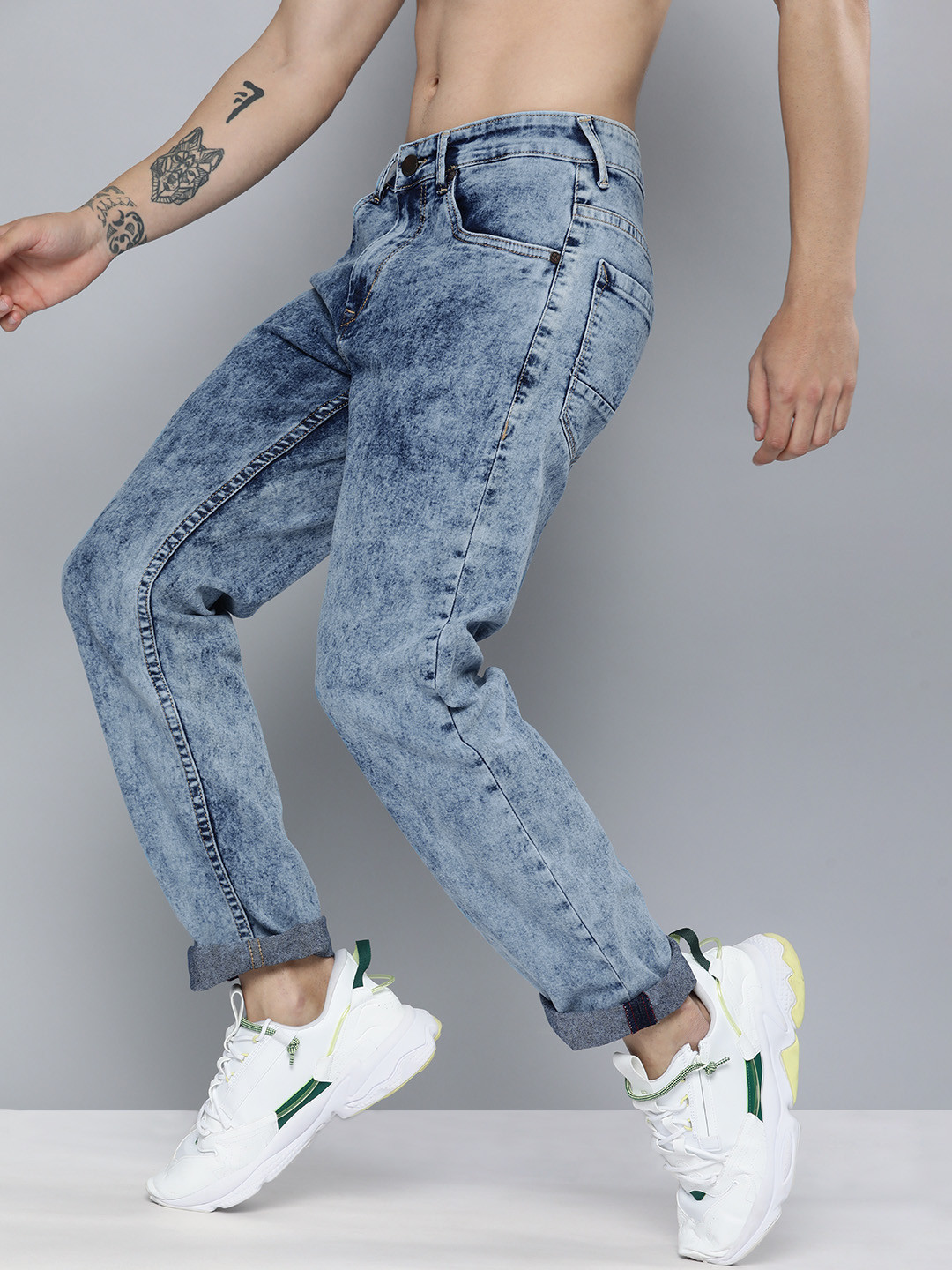 Buy HERE&NOW Men Blue Heavy Fade Acid Wash Stretchable Jeans Jeans