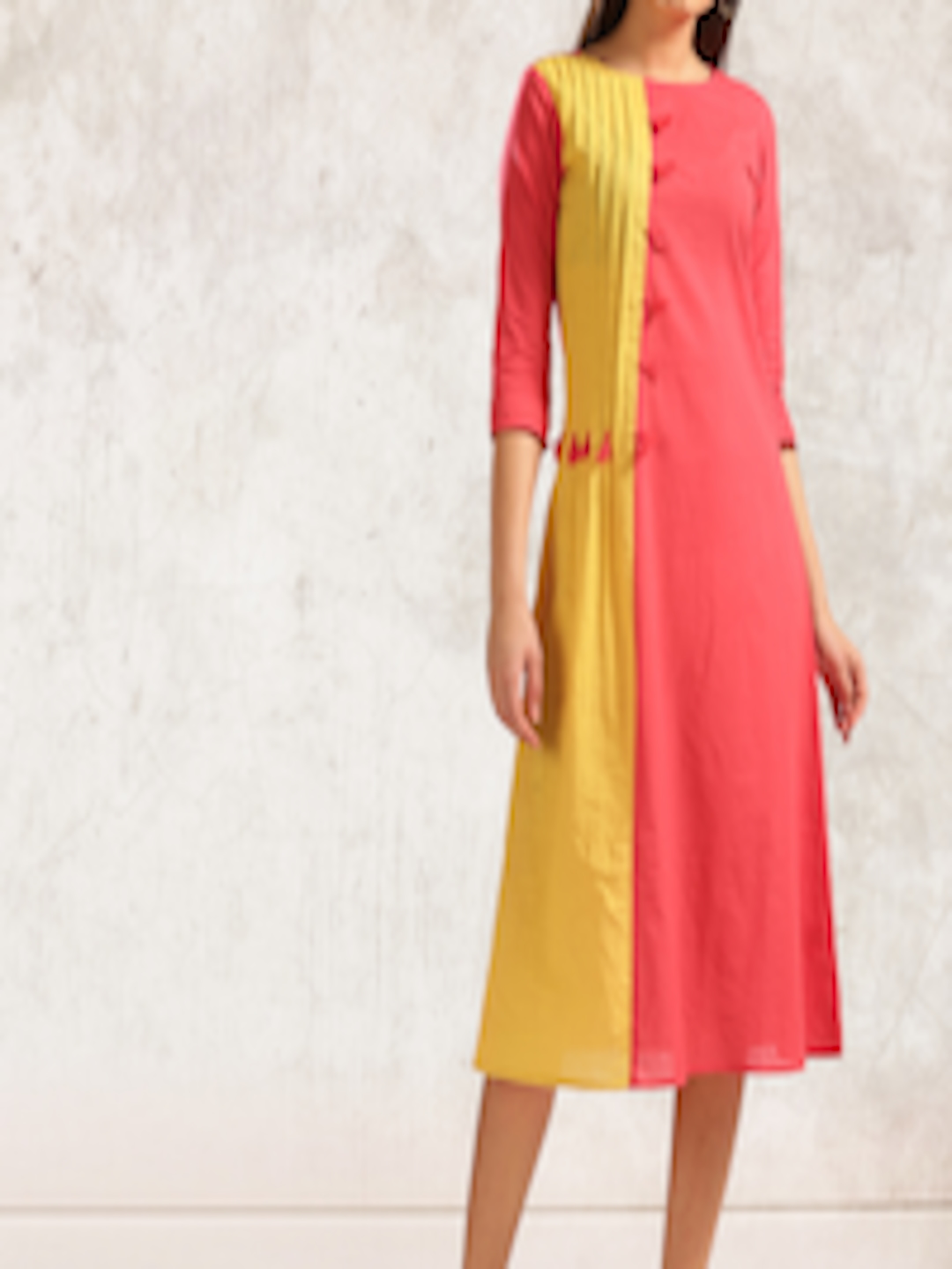 Buy Anouk Red & Yellow Colourblocked A Line Kurta - Kurtas for Women ...