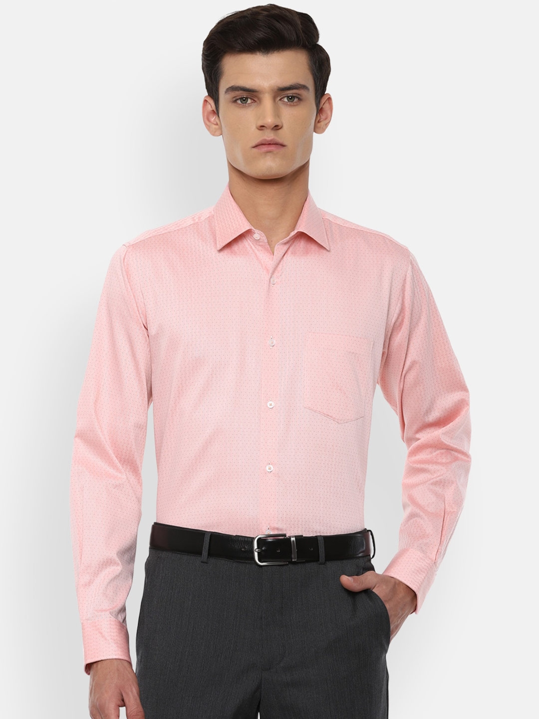 Buy Van Heusen Men Peach Coloured Printed Regular Fit Formal Shirt ...