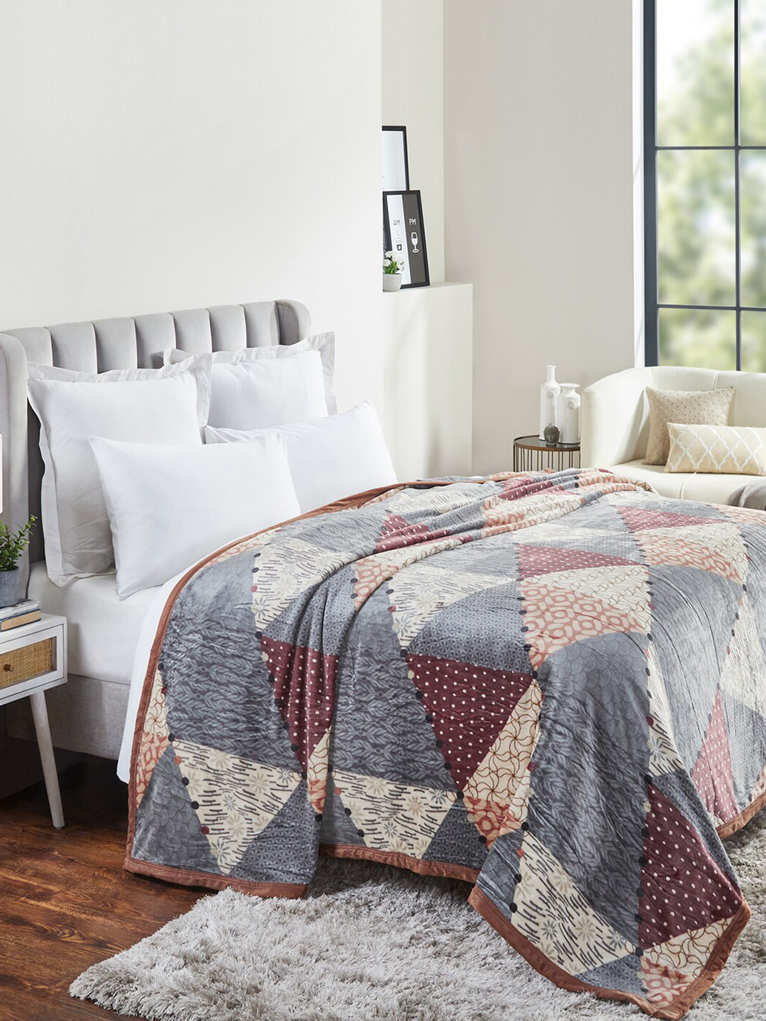 Buy MYTRIDENT Grey Printed AC Room 280 GSM Single Bed Blanket