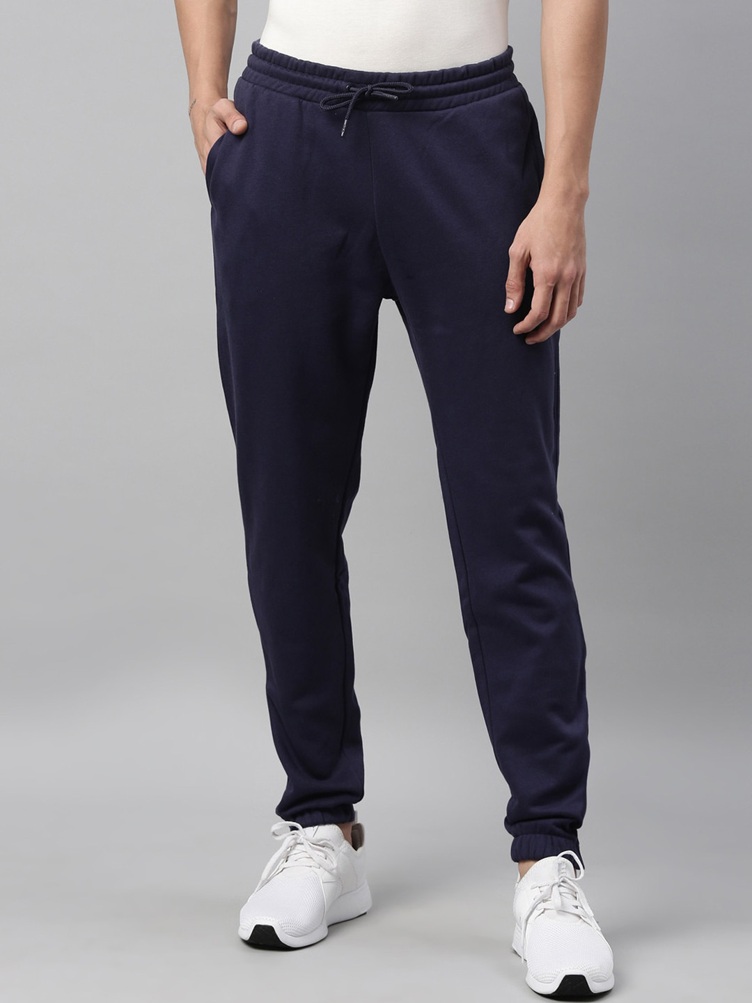 Buy FILA Men Navy Blue Solid Regular Fit Cotton Joggers Track Pants