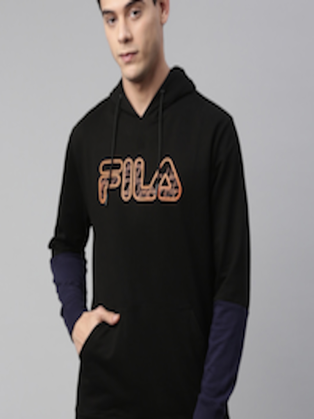Buy FILA Men Black & Peach Coloured Brand Logo Printed Hooded Cotton ...
