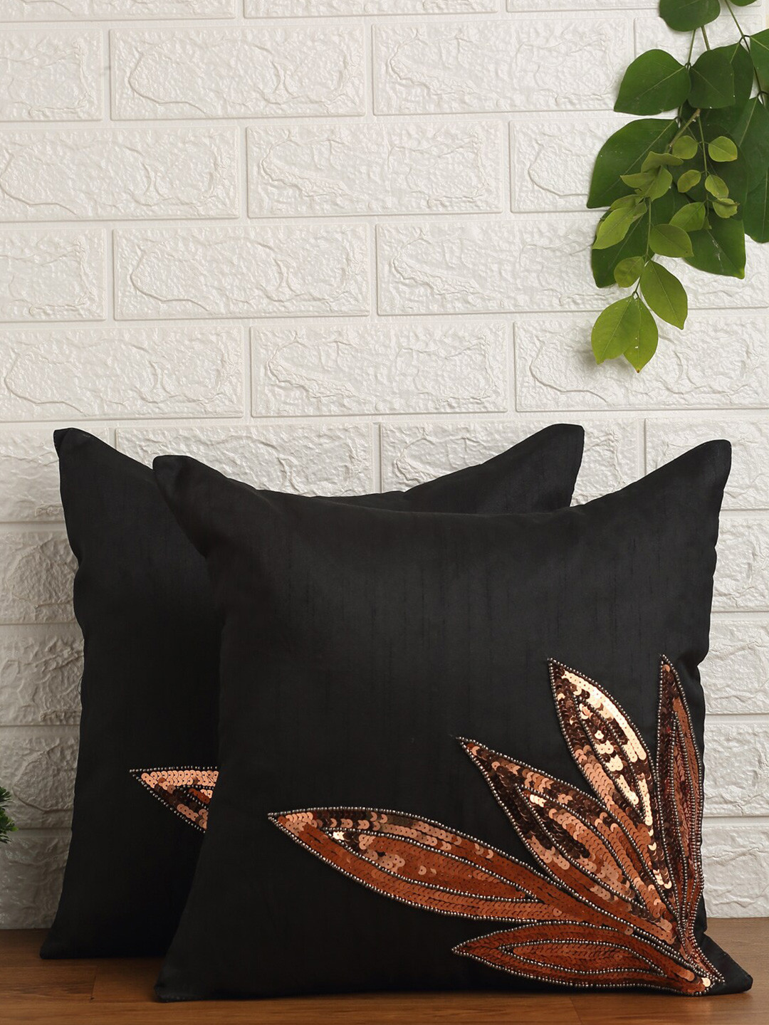 Buy Alina Decor Pack Of 2 Black Embellished Square Cushion Cover