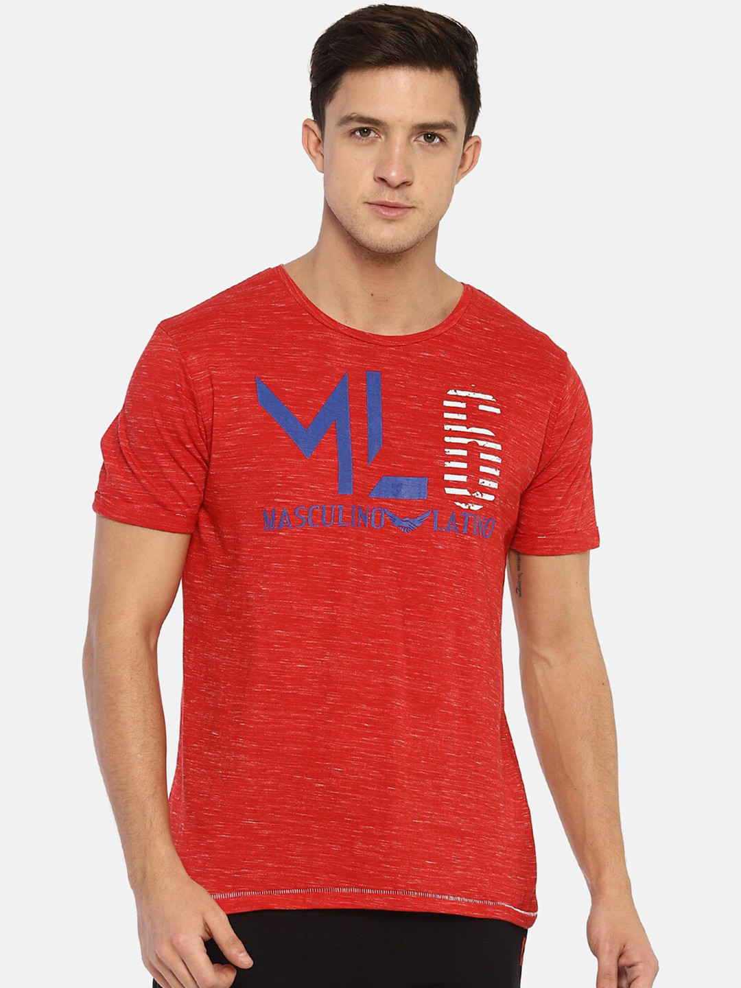 Men's Red Typography Printed Slim Fit T-shirt