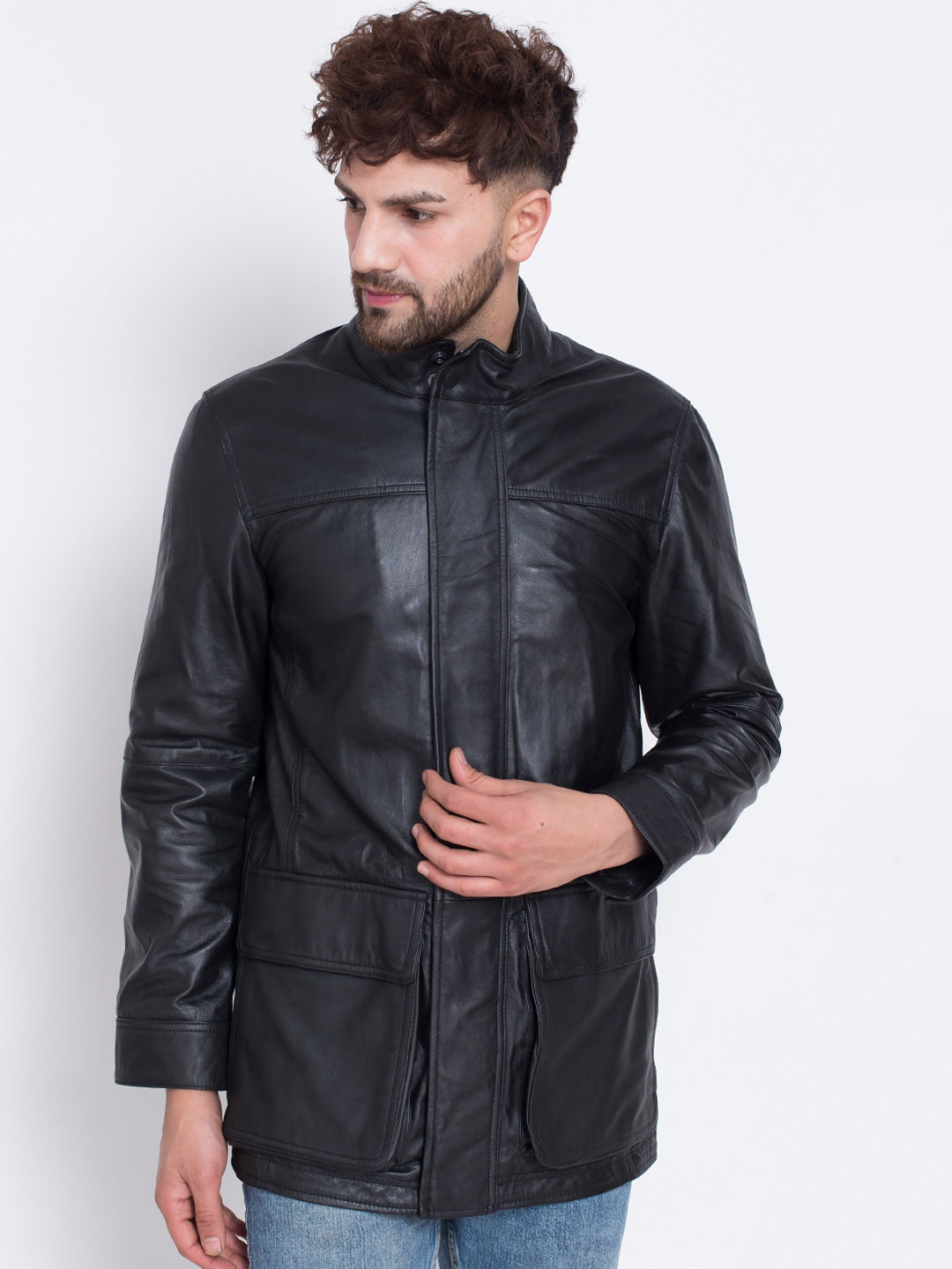 Buy Justanned Men Black Outdoor Leather Jacket Jackets for Men