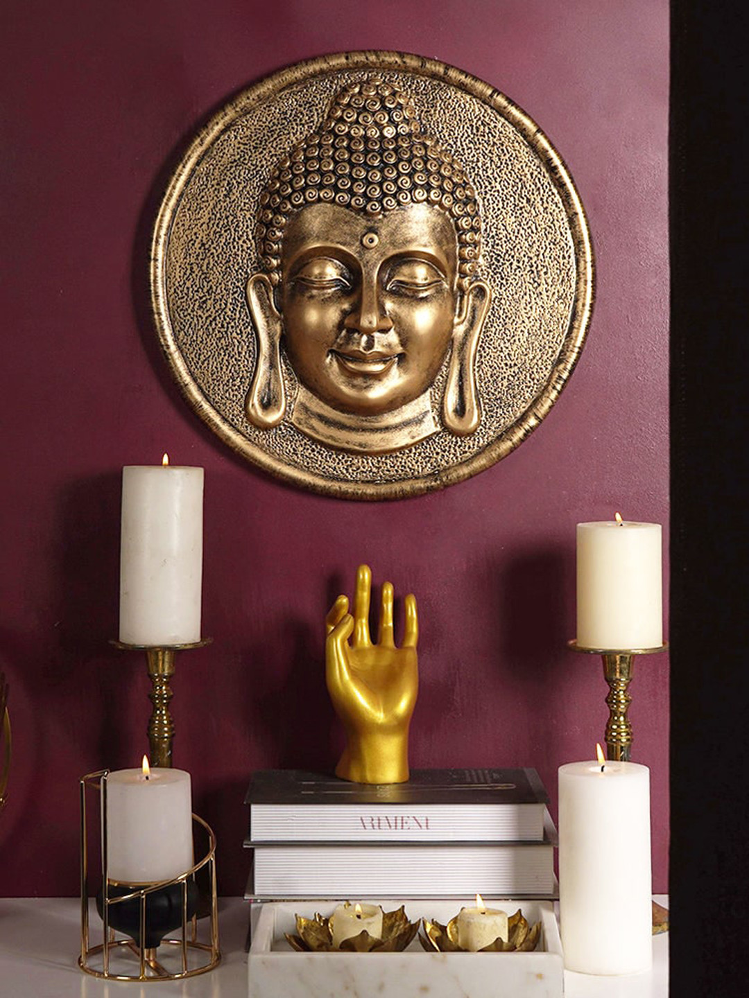 Buy THE ARTMENT Gold Surreal Meditative Buddha Head Wall Decor for