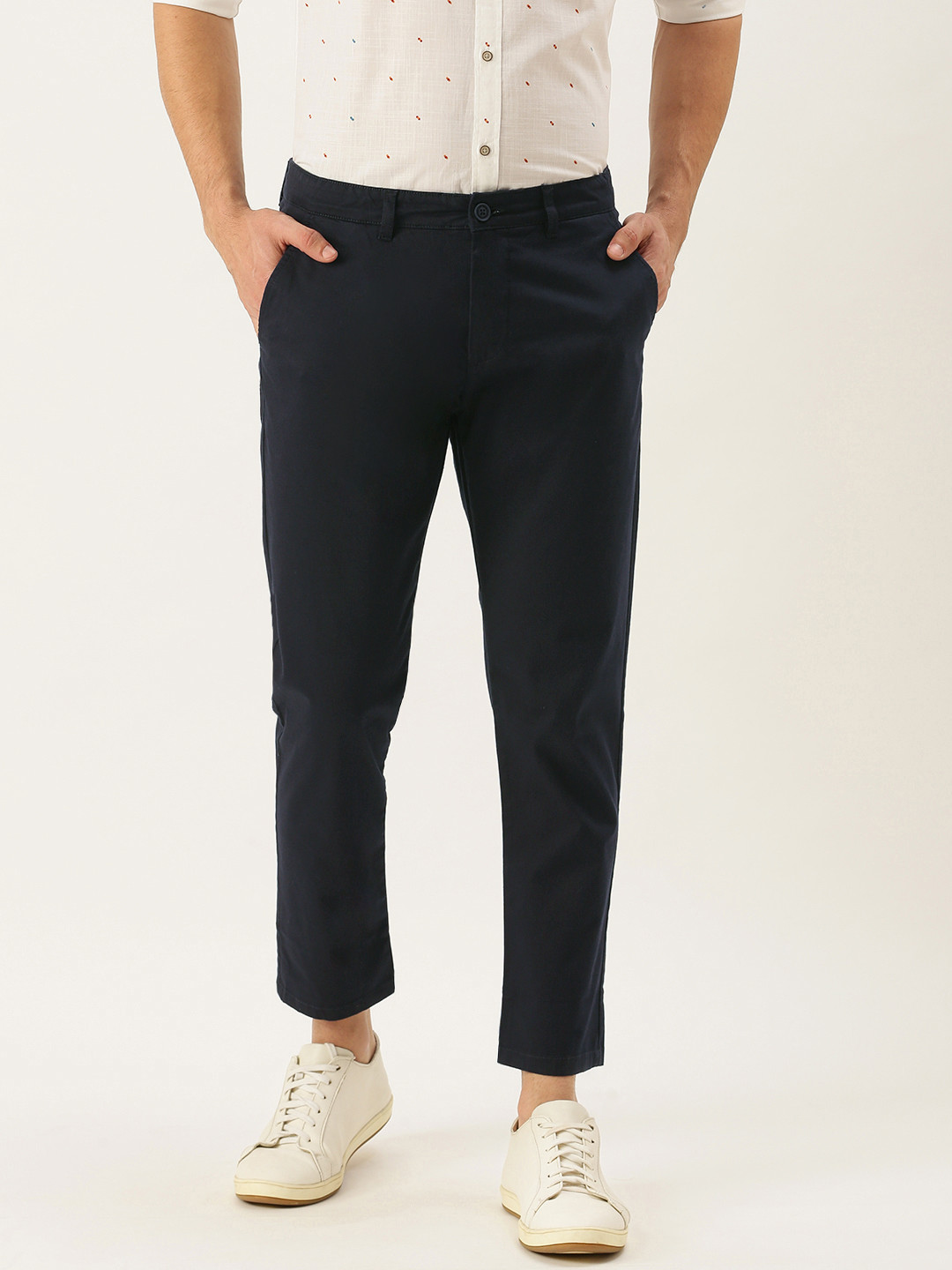 Buy Peter England Casuals Men Navy Blue Slim Fit Chinos Trousers