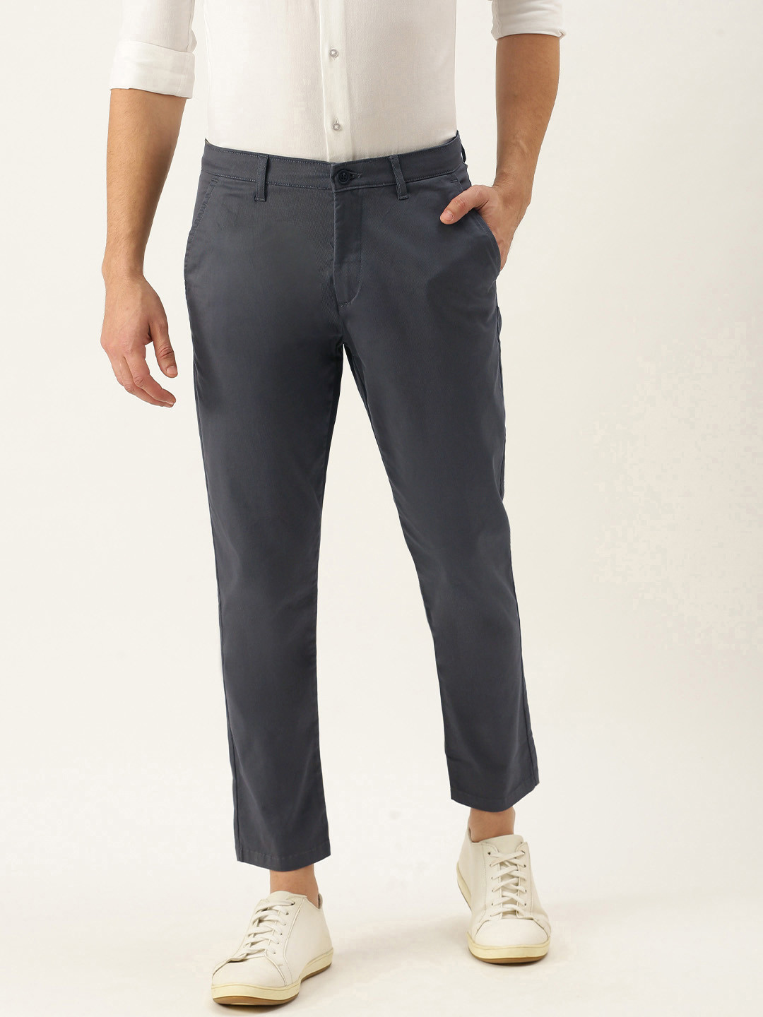 Buy Peter England Casuals Men Grey Slim Fit Chinos Trousers Trousers