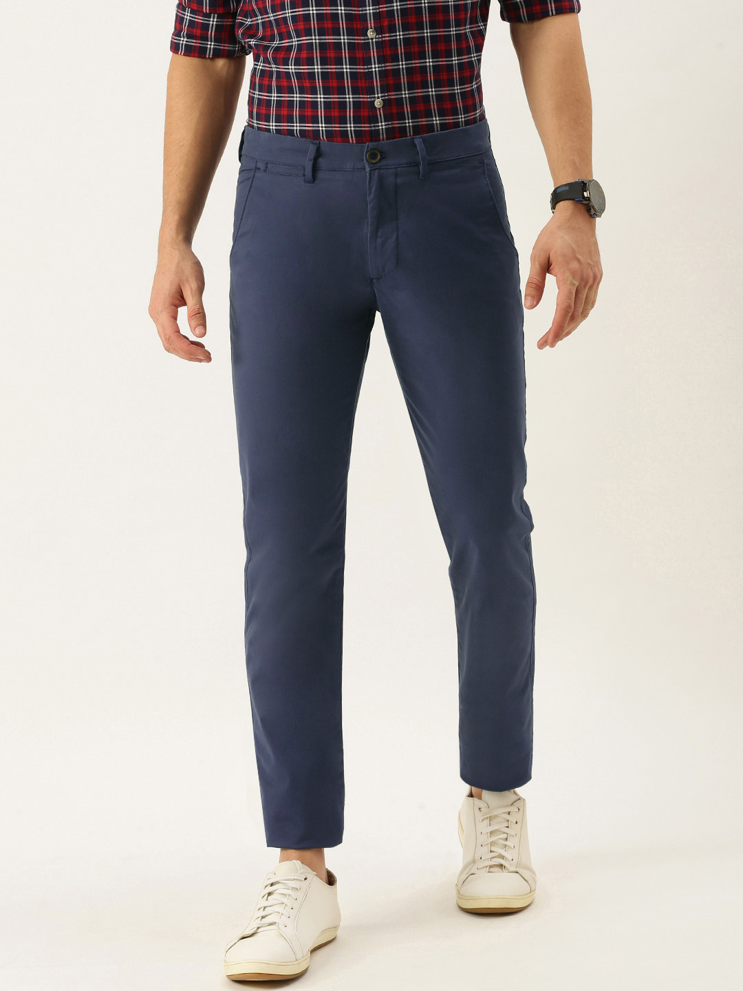 Buy Peter England Casuals Men Blue Slim Fit Chinos Trousers Trousers