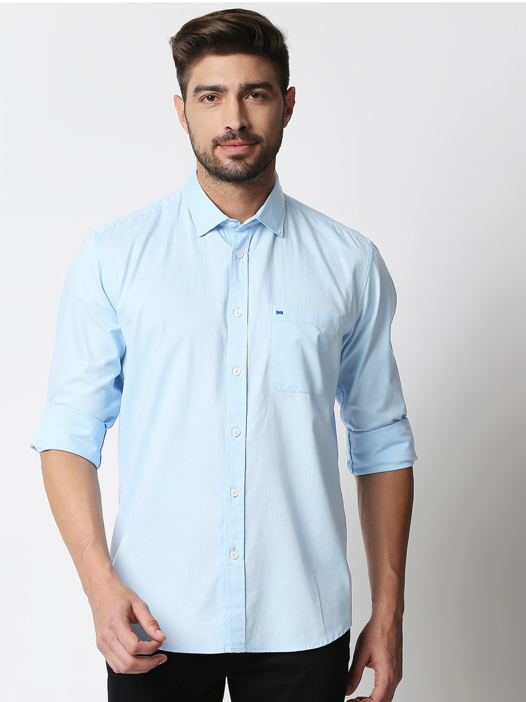 Buy Basics Men Blue Slim Fit Pure Cotton Casual Shirt Shirts for Men