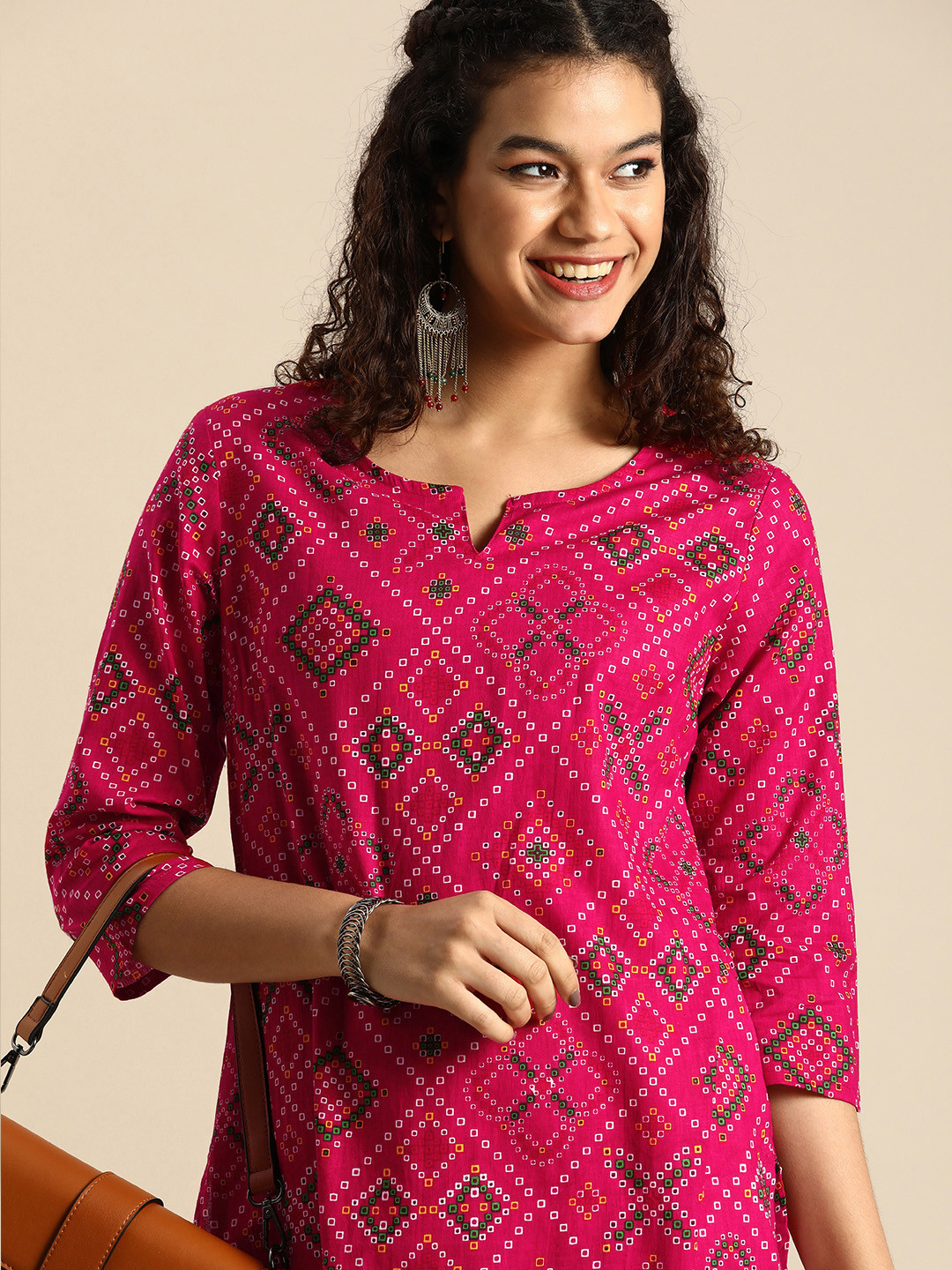 Anouk pink printed straight kurta Clearance