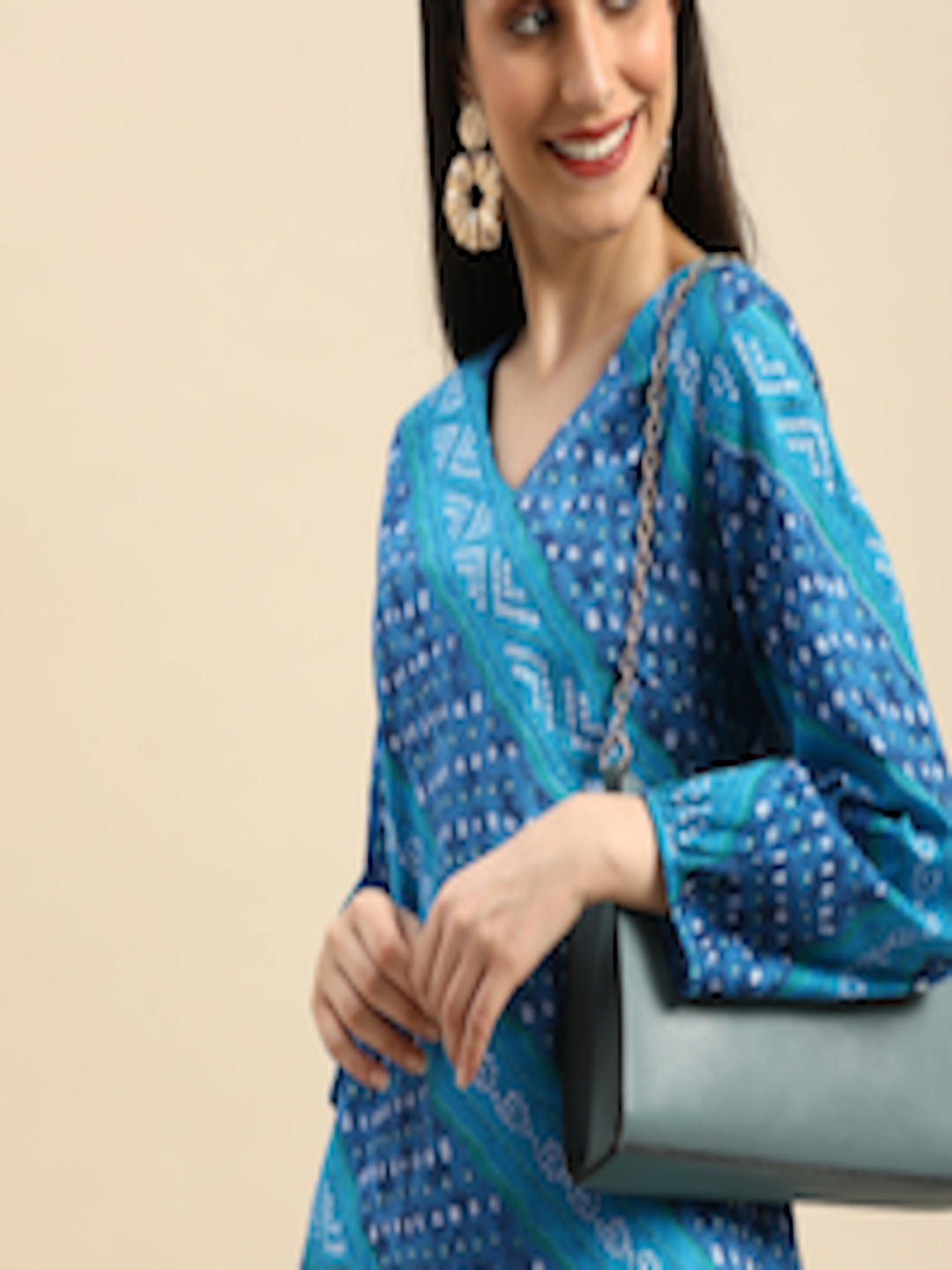Buy Anouk Women Blue Ethnic Motifs Printed Straight Kurta - Kurtas for ...