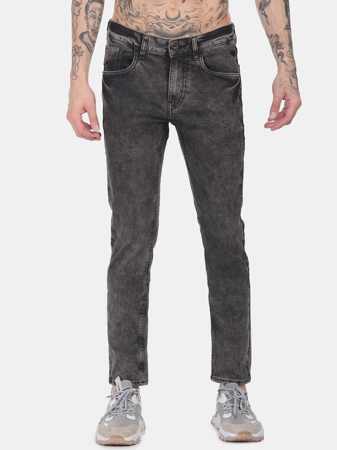 Buy Flying Machine Men Charcoal Jackson Skinny Fit Low Rise Acid Wash