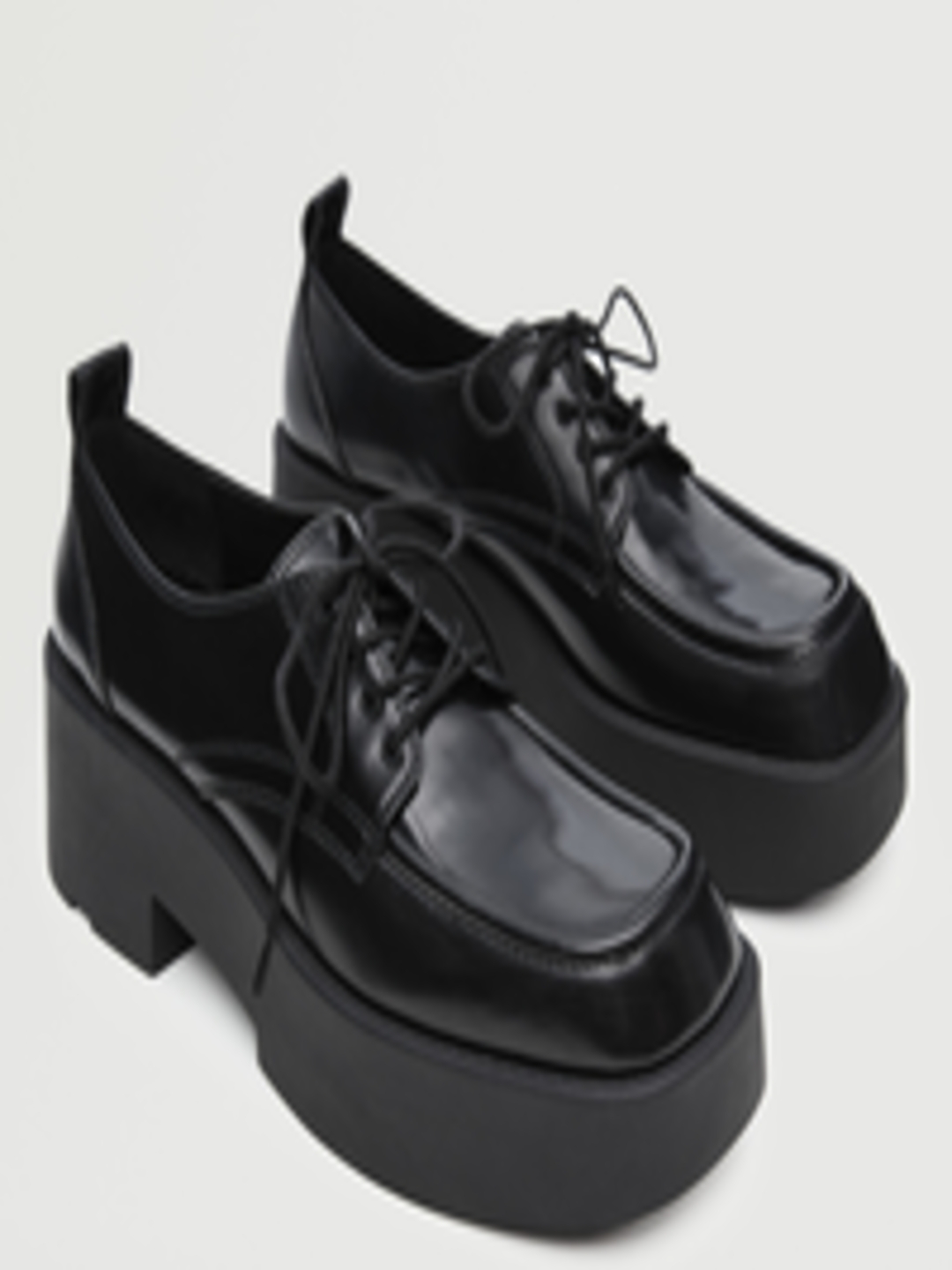 Buy MANGO Women Black Solid Glossy Finish Platform Heeled Shoes ...