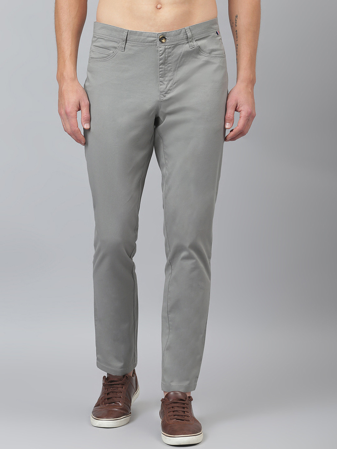 Buy Thomas Scott Men Grey Solid Slim Fit Sustainable Chinos - Trousers ...