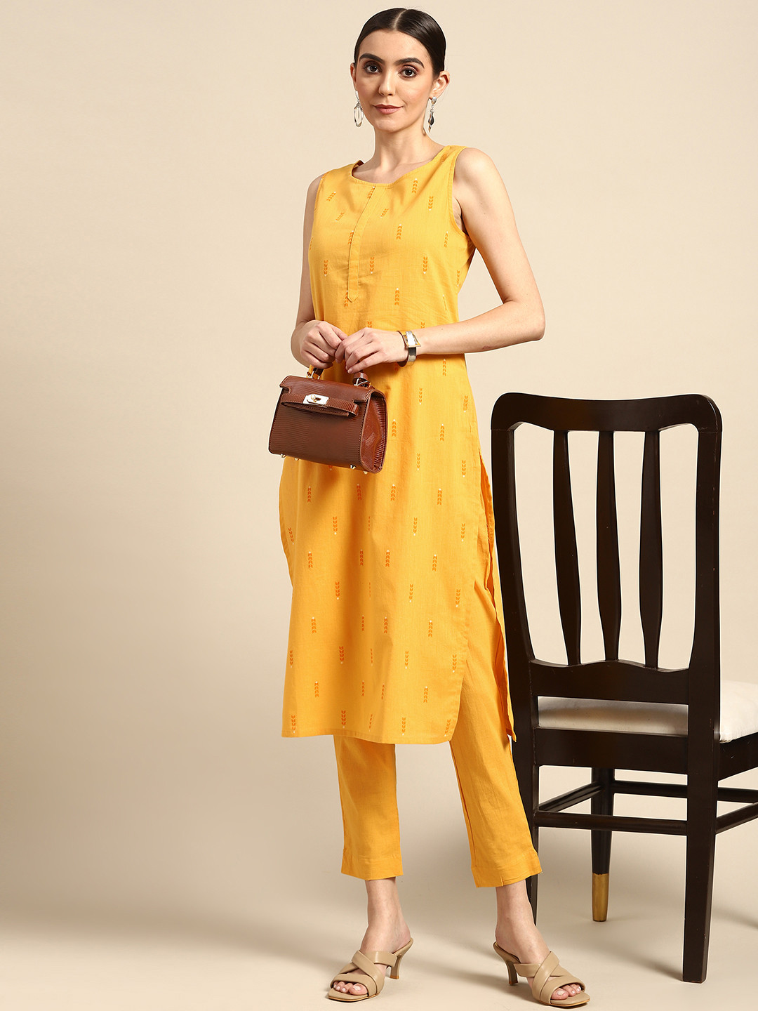 Buy Anouk Women Mustard Yellow Ethnic Motifs Printed Pure Cotton Kurta