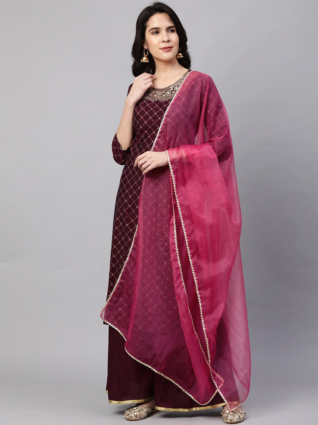Buy FASHOR Women Purple Kurta With Palazzos - Kurta Sets for Women ...