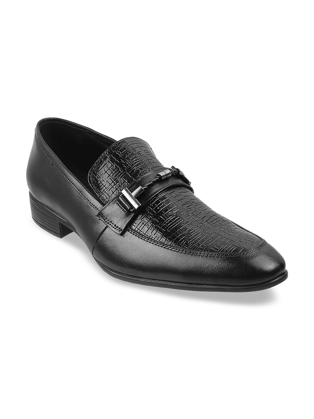 Buy Mochi Men Black Solid Leather Formal Loafers - Formal Shoes for Men ...