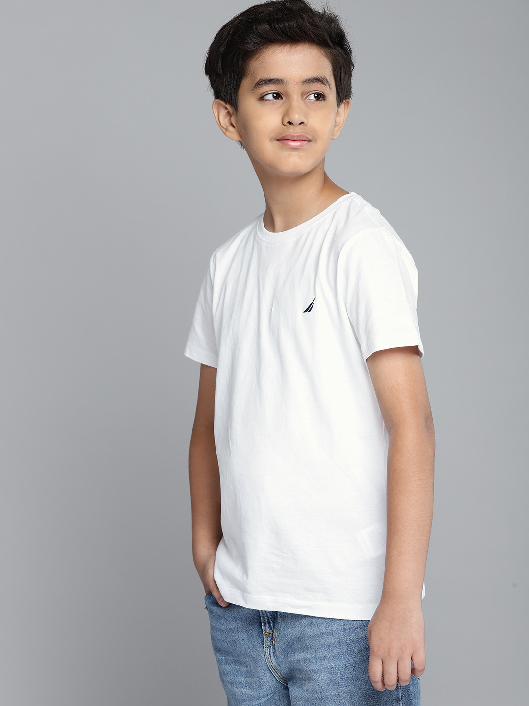 Buy Nautica Boys White Solid Round Neck Embroidered Pure Cotton T Shirt