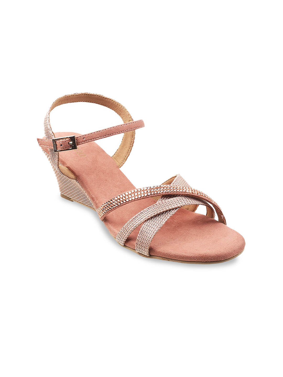 Buy Metro Peach Coloured Embellished Wedge Sandals Heels for Women
