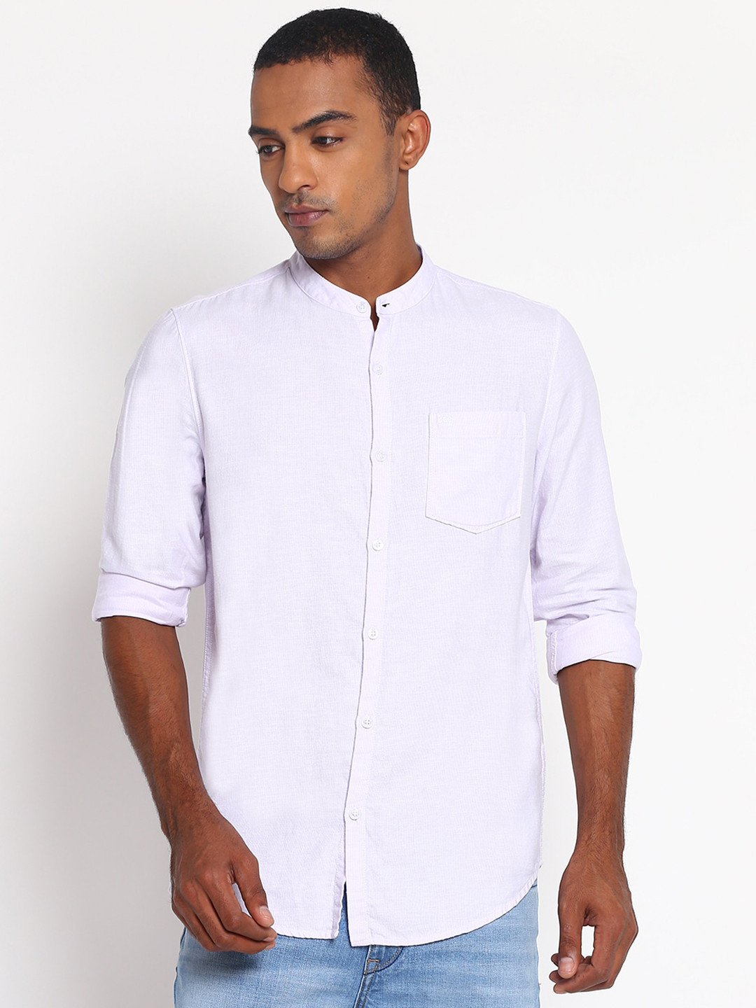 Buy Lee Men Lavender Classic Slim Fit Cotton Linen Casual Shirt