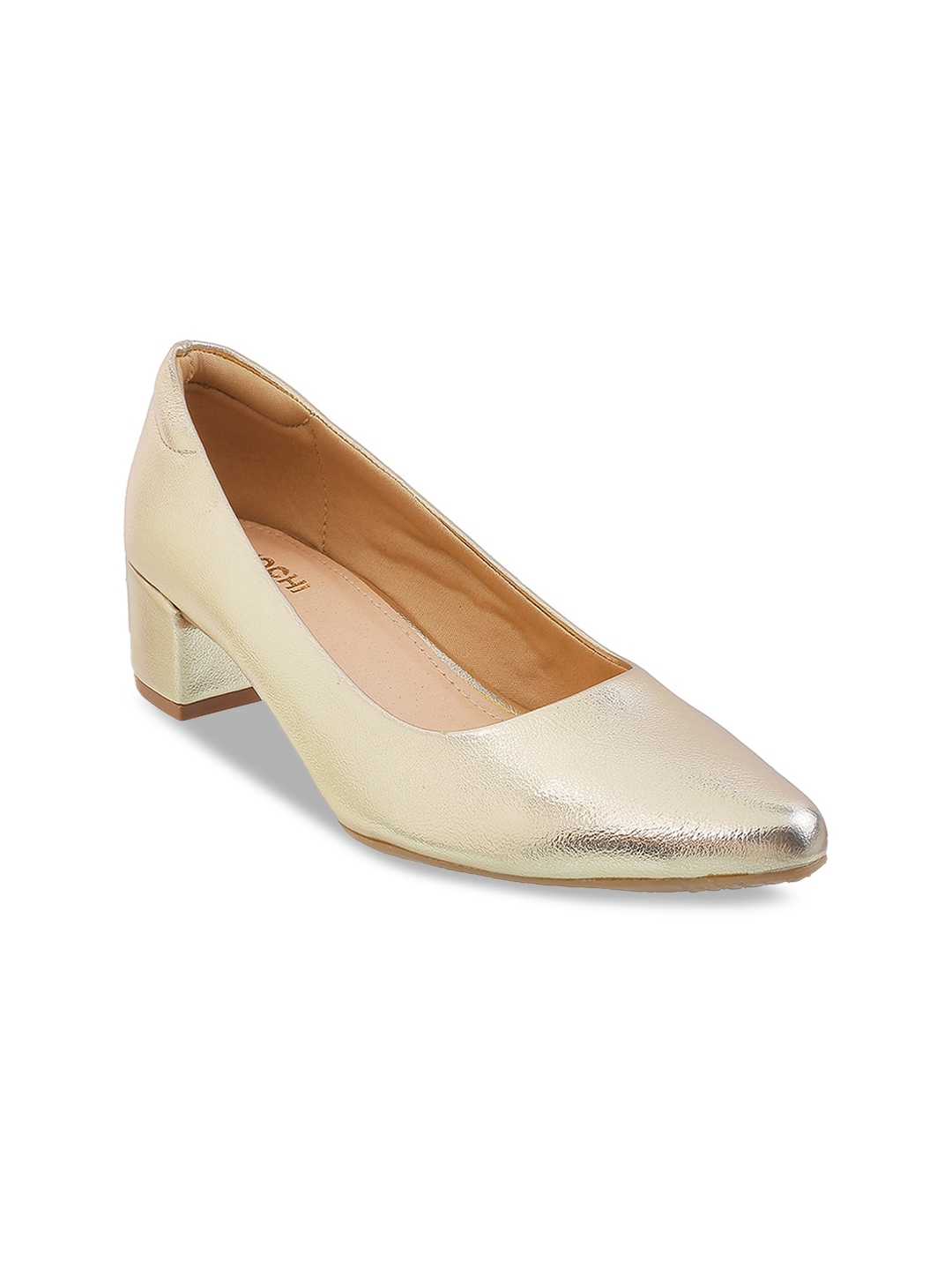 Buy Mochi Gold Toned Textured Block Pumps - Heels for Women 17121720 ...