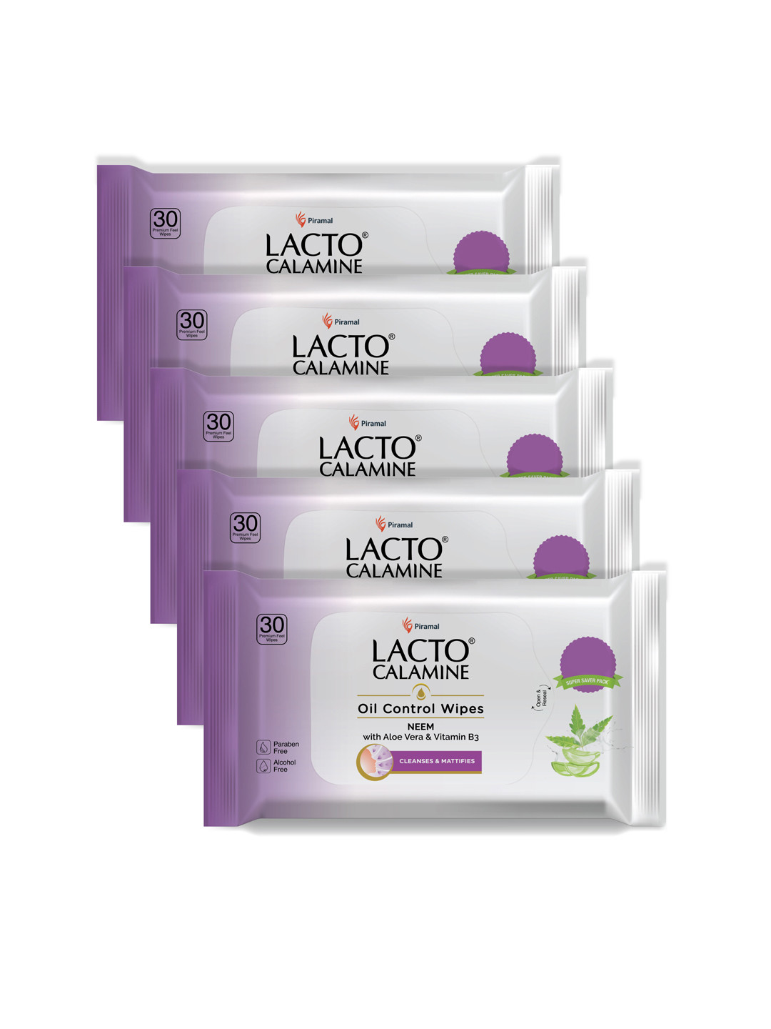 Buy Lacto Calamine Set Of 5 Oil Control Wipes With Neem & Vitamin B3 30 Wipes Per Pack Facial