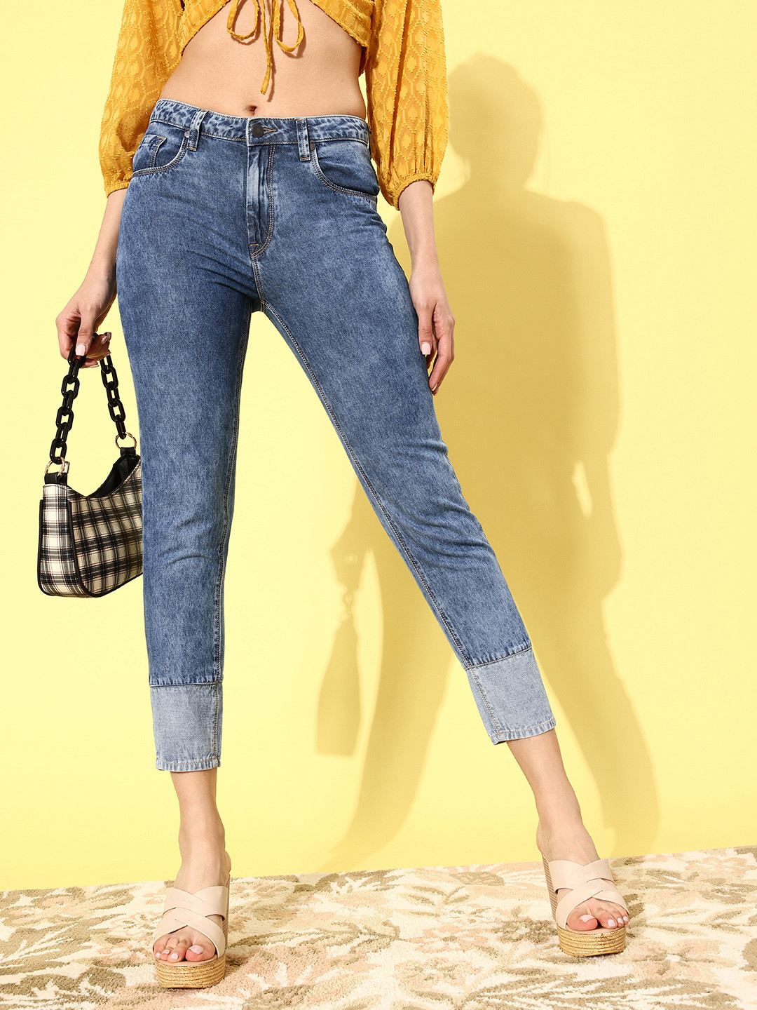 Buy Moda Rapido Women Stunning Blue High Rise Tapered Fit Cropped Jeans