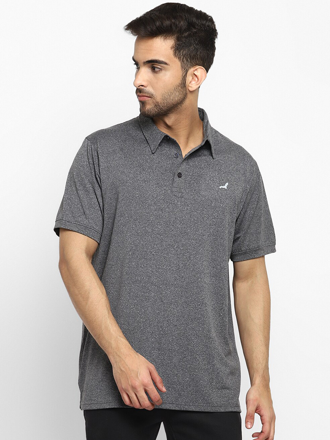 Buy American Crew Men Charcoal Grey Polo Collar T Shirt Tshirts for