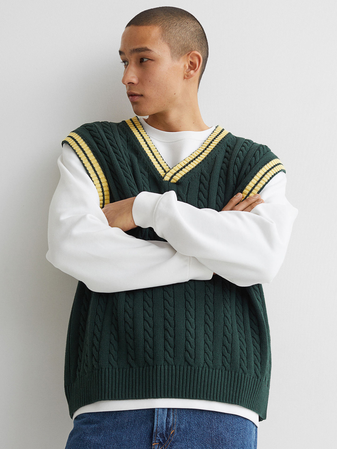 Buy H&M Men Green Cable Knit Sweater Vest Sweaters for Men 17124680