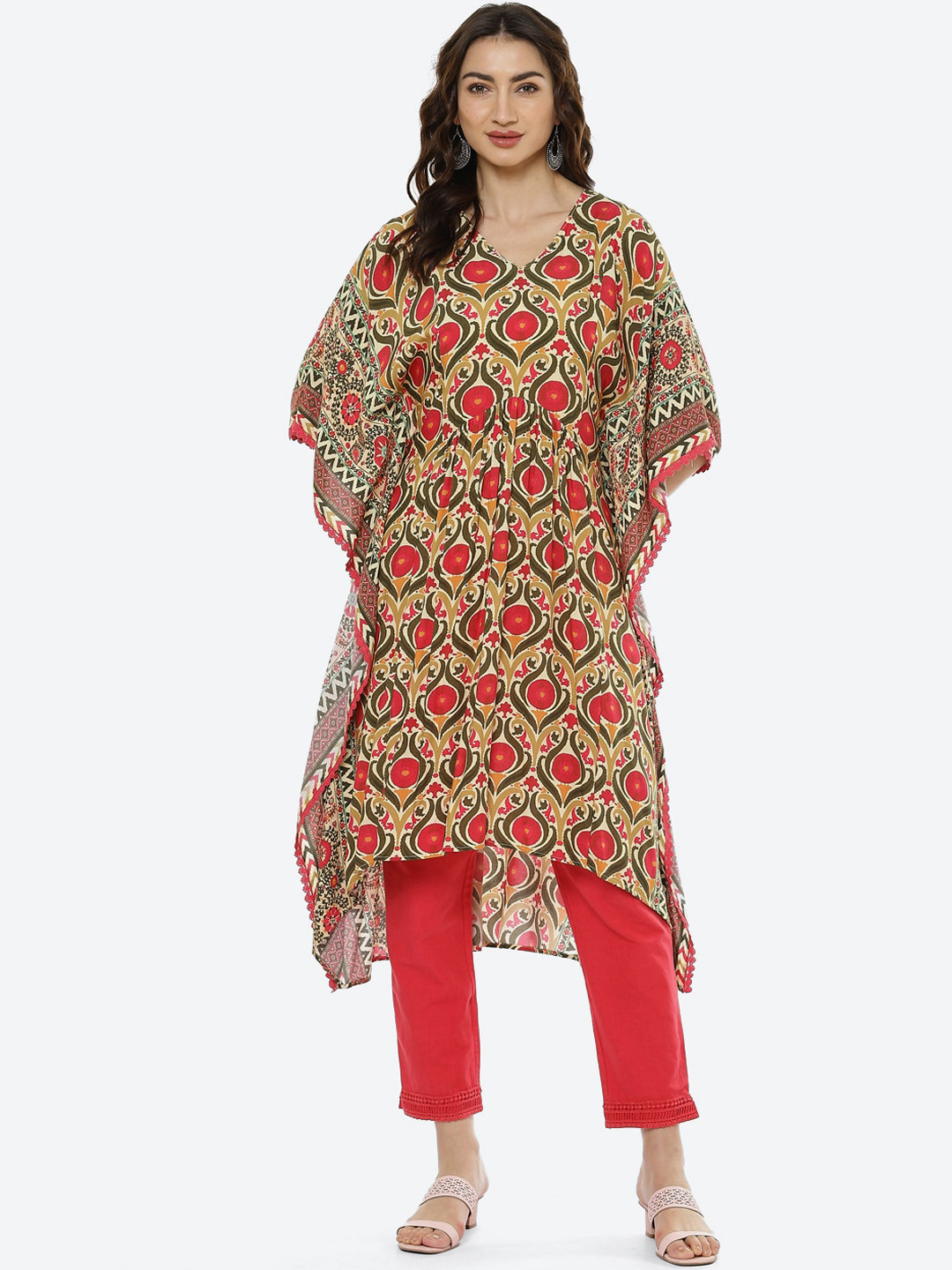 Buy Biba Women Pink Floral Printed Pure Cotton Kaftan Kurti With