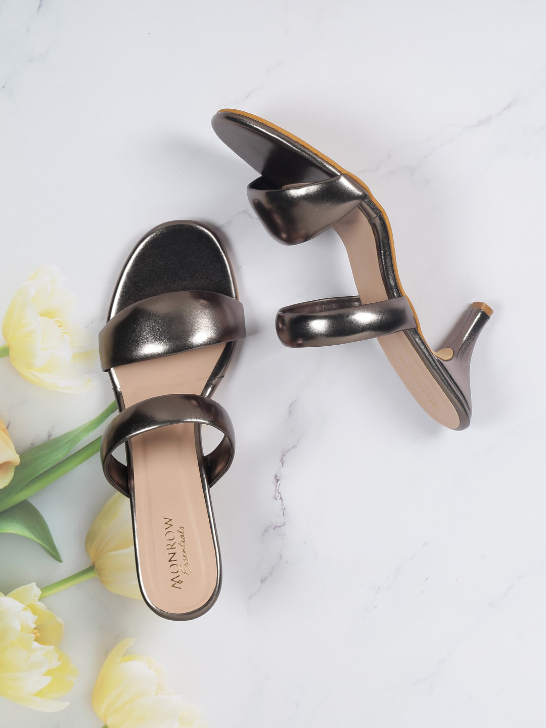 Buy Monrow Women Gunmetal Toned PU Kitten Heels Heels for Women