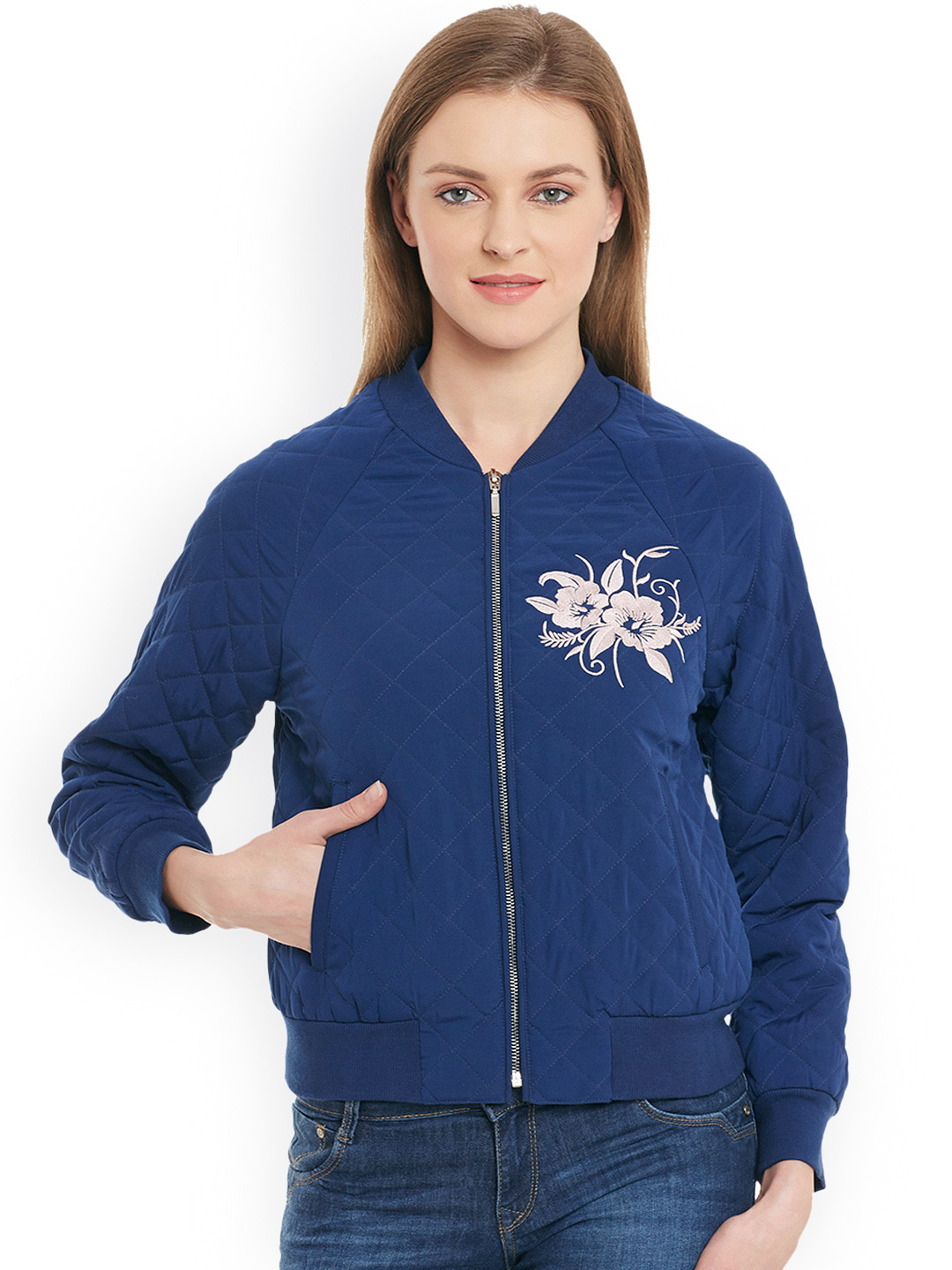 Buy Blue Sequin Navy Quilted Bomber Jacket Jackets for Women 1712774 Myntra